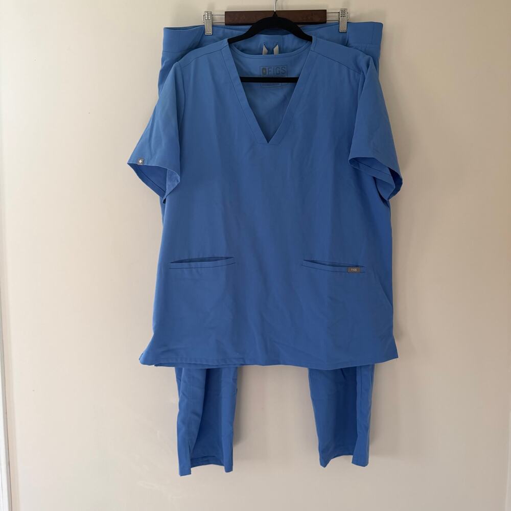 Figs Set Casma Three-Pocket Scrub Top & Kade Cargo Scrub Pants Size XXL Blue
